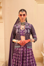 Load image into Gallery viewer, Couple Matching Deep Purple Indo-Western Sherwani and Lehenga Set Embroidered In Silk