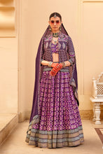 Load image into Gallery viewer, Couple Matching Deep Purple Indo-Western Sherwani and Lehenga Set Embroidered In Silk