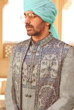 Load image into Gallery viewer, Couple Matching Grey Wedding Silk Anarkali and Sherwani Set With Beads And Sequins Work