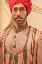 Load image into Gallery viewer, Couple matching Light Brown Indo-Western Sherwani and Lehenga Set Embroidered In Silk