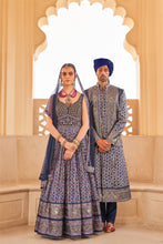 Load image into Gallery viewer, Couple Matching Royal Blue Wedding Wear Silk Anarkali Suit and Sherwani With Beads And Sequins Work