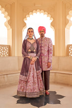 Load image into Gallery viewer, Couple Matching Light Mauve Wedding Wear Silk Anarkali Suit and Sherwani With Beads And Sequins Work