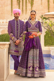 Couple Matching Royal Purple Indo-Western Sherwani and Lehenga With Beads And Sequins Work