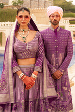 Load image into Gallery viewer, Couple Matching Orchid Purple Wedding Wear Silk Lehenga and Sherwani Set With Beads And Sequins Work