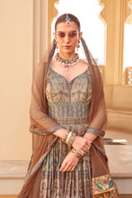 Load image into Gallery viewer, Couple Matching Grey Wedding Silk Anarkali and Sherwani Set With Beads And Sequins Work