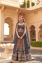 Load image into Gallery viewer, Couple Matching Navy Blue Wedding Wear Silk Anarkali and Sherwani With Beads And Sequins Work