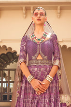 Load image into Gallery viewer, Couple Matching Aubergine Purple Wedding Wear Silk Anarkali Suit and Sherwani With Beads And Sequins Work