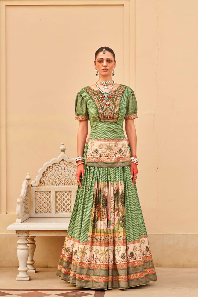 Green Couple Matching Wedding Silk Lehenga and Sherwani Set With Beads And Sequins Work