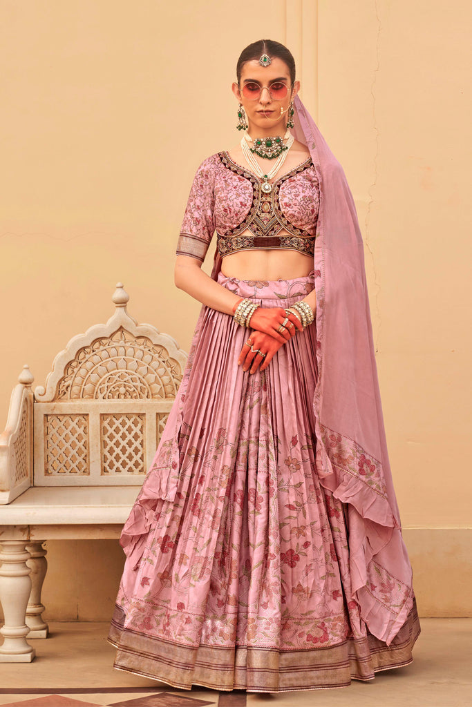 Blush Pink Couple Matching Grey Wedding Silk Lehenga and Sherwani Set With Beads And Sequins Work
