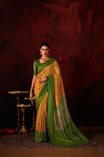 Load image into Gallery viewer, Mustard &amp; Green Printed Silk Traditional Saree With Blouse