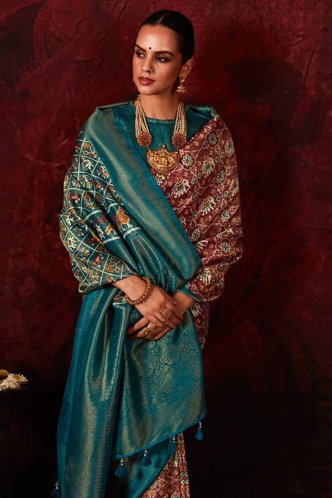 Maroon Patola Printed Silk Traditional Saree With Blouse