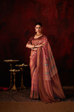 Load image into Gallery viewer, Coral Red Printed Silk Event Wear Saree With Blouse