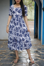 Load image into Gallery viewer, Blue Abstract Animal Print Flutter Sleeve Midi Dress