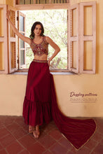 Load image into Gallery viewer, Maroon Hand Embroidery Blouse Indo Western Lehenga With Jacket