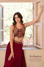 Load image into Gallery viewer, Maroon Hand Embroidery Blouse Indo Western Lehenga With Jacket