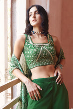 Load image into Gallery viewer, Green Sharara With Hand Embroidery Blouse &amp; Cape