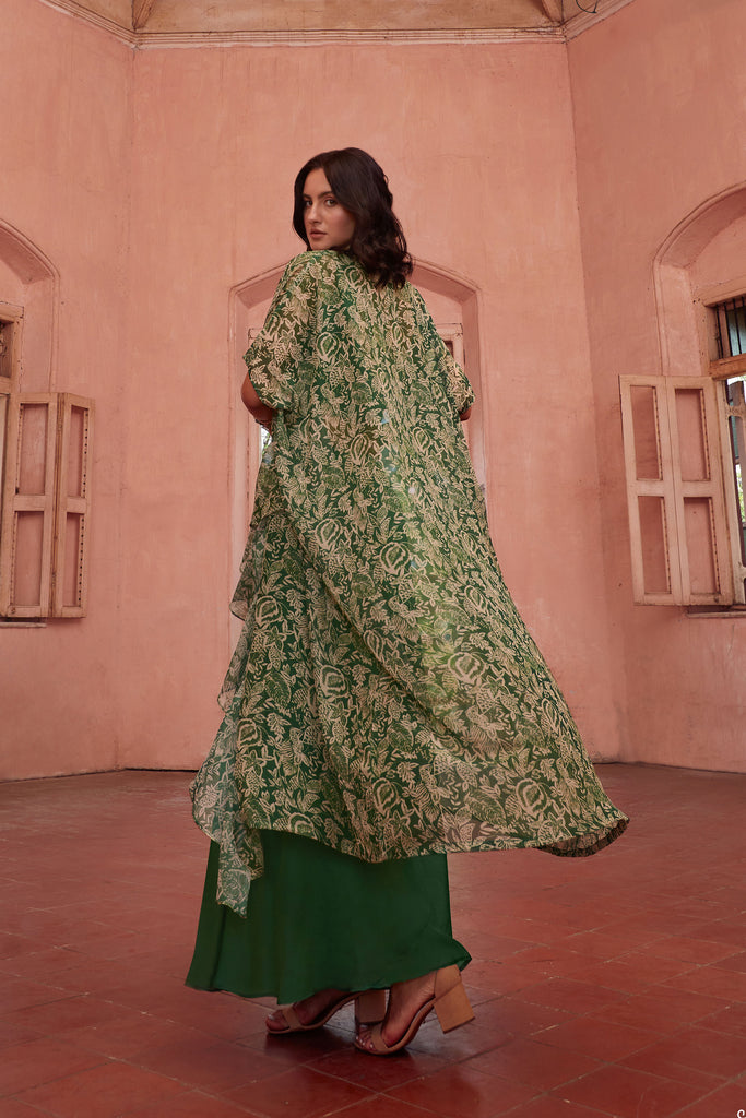 Green Sharara With Hand Embroidery Blouse & Cape