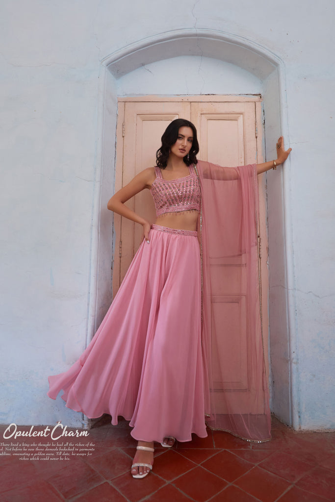 Pink Sharara With Hand Embroidery Blouse & Cape