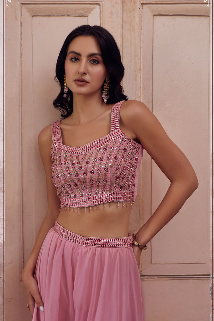 Pink Sharara With Hand Embroidery Blouse & Cape