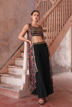 Load image into Gallery viewer, Black Sharara Choli With Hand Embroidery Blouse &amp; Cape