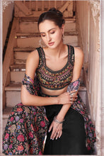 Load image into Gallery viewer, Black Sharara Choli With Hand Embroidery Blouse &amp; Cape