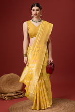Load image into Gallery viewer, Yellow Woven Ethnic Motifs Organza Silk Saree
