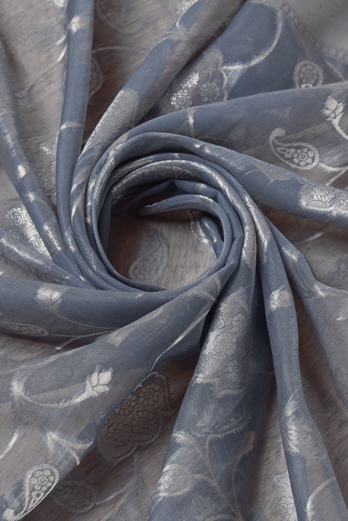 Grey Woven Ethnic Motifs Organza Silk Saree