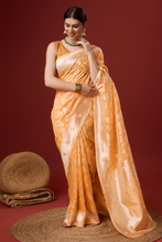 Load image into Gallery viewer, Orange Woven Ethnic Motifs Organza Silk Saree