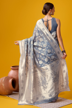 Load image into Gallery viewer, Grey Woven Ethnic Motifs Organza Silk Saree