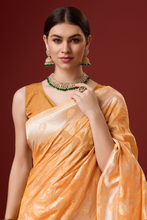 Load image into Gallery viewer, Orange Woven Ethnic Motifs Organza Silk Saree