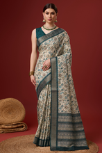 Load image into Gallery viewer, Teal Green Digital Print Cotton Saree