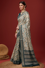 Load image into Gallery viewer, Teal Green Digital Print Cotton Saree