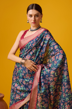 Load image into Gallery viewer, Navy Blue Fancy Cotton Print Saree