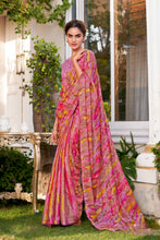 Load image into Gallery viewer, Cerise Pink Georgette Chiffon Saree