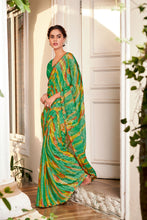 Load image into Gallery viewer, Pine Green Georgette Chiffon Saree
