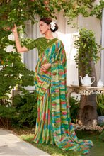 Load image into Gallery viewer, Multi Green Georgette Chiffon Saree