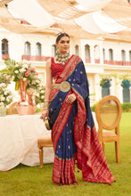 Load image into Gallery viewer, Navy With Red Designer Patola Saree with Matching Blouse