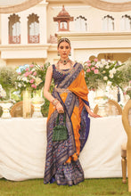 Load image into Gallery viewer, Orange With Navy Designer Patola Saree with Matching Blouse