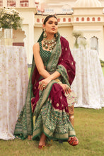 Load image into Gallery viewer, Maroon With Green Border Designer Patola Saree with Matching Blouse