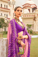 Load image into Gallery viewer, Pink With Purple Border Designer Patola Saree with Matching Blouse