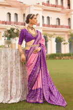 Load image into Gallery viewer, Pink With Purple Border Designer Patola Saree with Matching Blouse