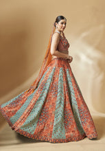 Load image into Gallery viewer, Sea Green and Orange Embroidered Art Silk Lehenga