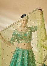 Load image into Gallery viewer, Turquoise Pure Silk Hand Work Umbrella Lehenga Wedding Wear