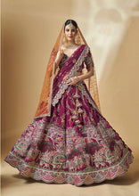 Load image into Gallery viewer, Magenta Pure Silk Hand Work Umbrella Lehenga Wedding Wear