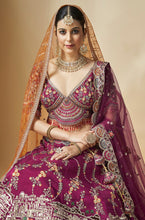 Load image into Gallery viewer, Magenta Pure Silk Hand Work Umbrella Lehenga Wedding Wear