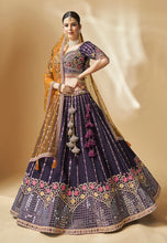 Load image into Gallery viewer, Purple Mirror Embellished Floral Embroidered Lehenga Set With Blouse And Dupatta