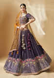 Purple Mirror Embellished Floral Embroidered Lehenga Set With Blouse And Dupatta